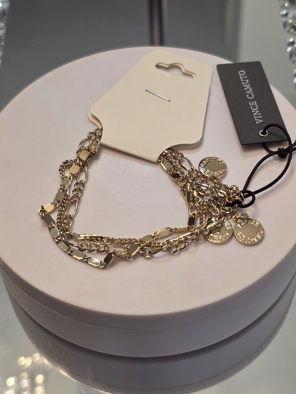 NWT Vince Camuto Gold-Tone Multi-Strand Chain Bracelet with Logo Coin Charms